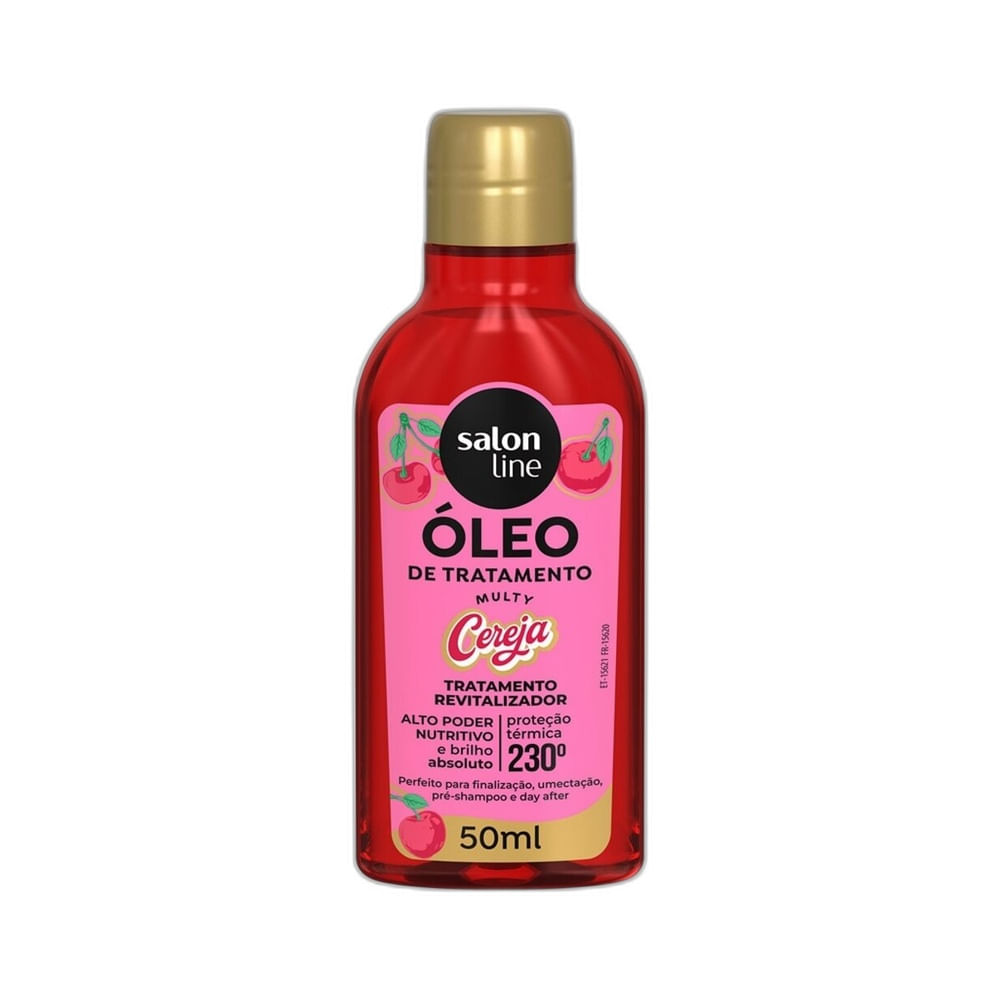 Óleo Capilar Salon Line Multy Cereja 50ml em frasco vermelho com tampa dourada.